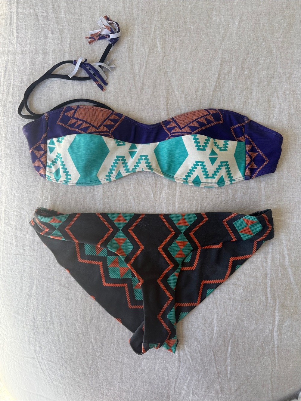 Tallow Bandeau Bikini Set in Teal, Purple & Black